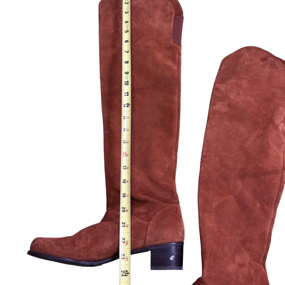 Stuart Weitzman Cognac Brown Suede Over The Knee Block Heel Boots Sz 8.5 Spain